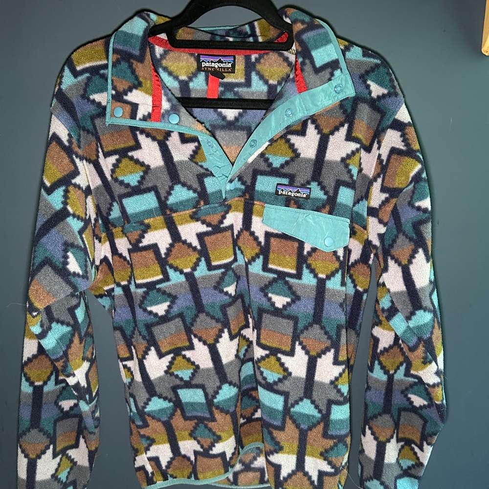 Patagonia Teal Multi Geometric Synchilla Pullover